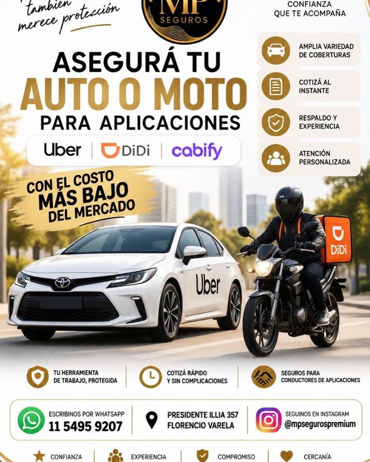 Flyer: Asegurá tu auto o moto para aplicaciones Uber, DiDi y Cabify