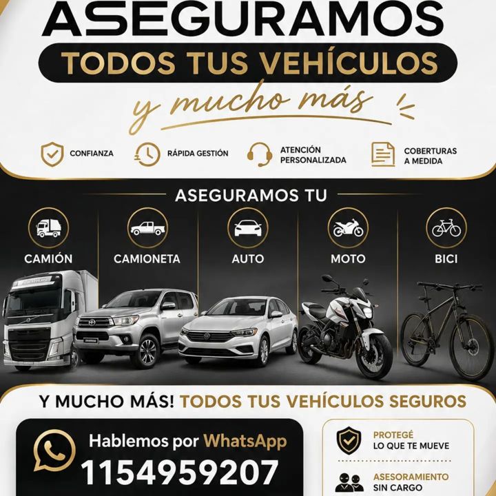 Flyer: Aseguramos todos tus vehículos: camión, camioneta, auto, moto y bici